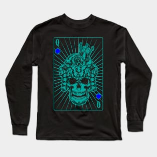 Queen of Spades Green Skull Long Sleeve T-Shirt